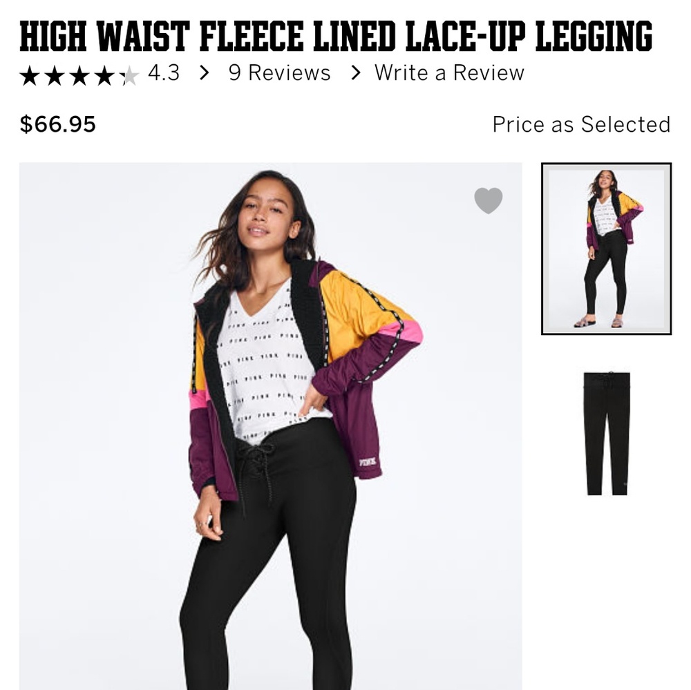 Vs pink fleece lined lace up legging